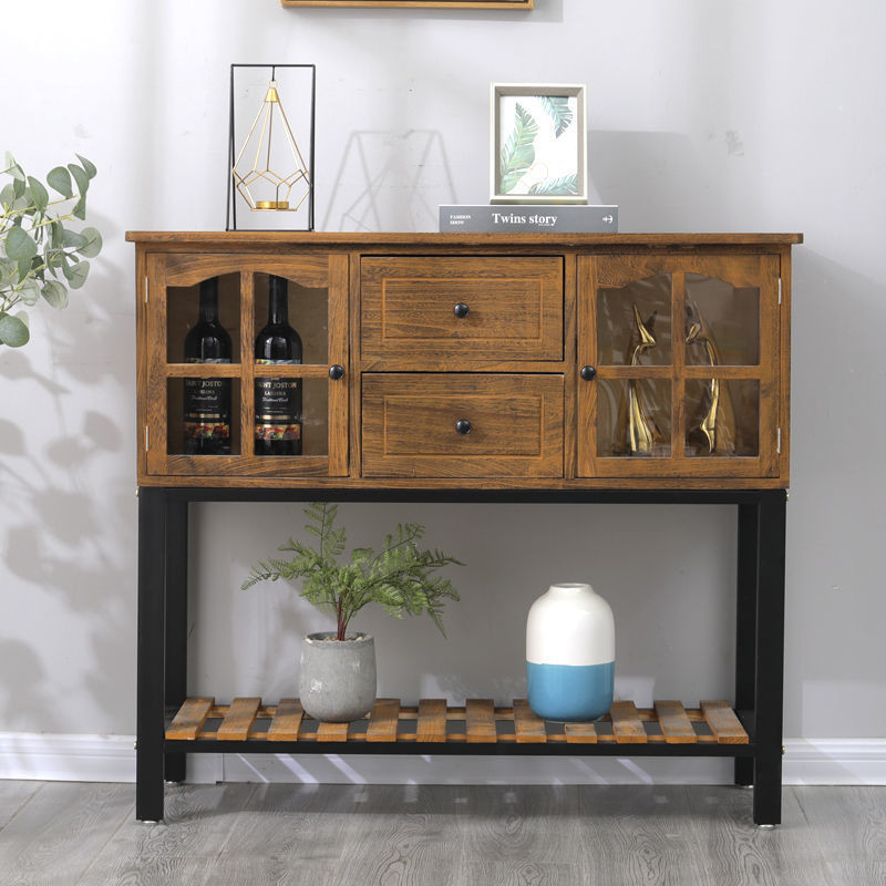 ST& American Retro Solid Wood Iron Garden Sideboard Cabinet Living Room ...