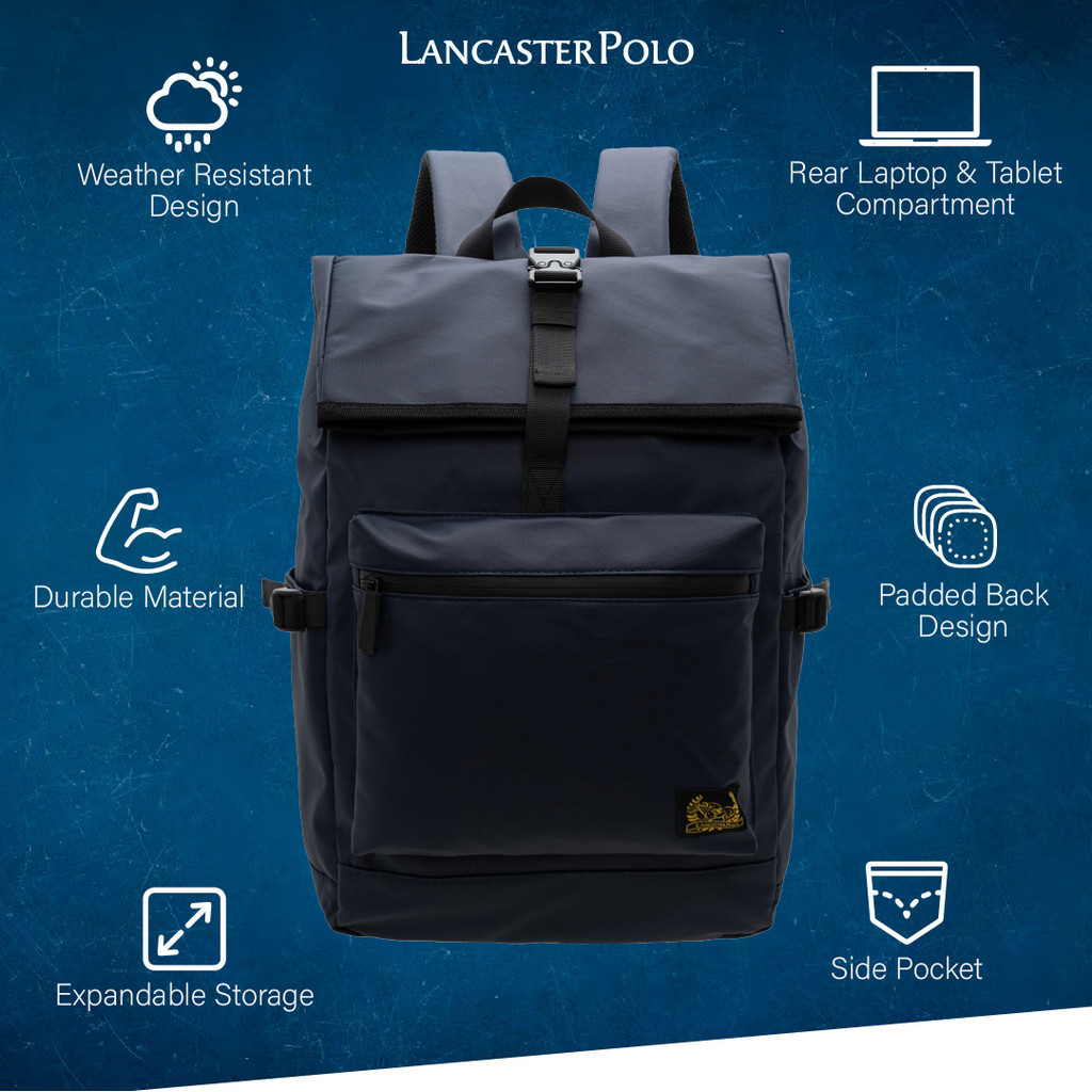 Lancaster Polo Roll Top Outdoor Multipurpose Water Resistant Backpack PBK 40136 Shopee Malaysia