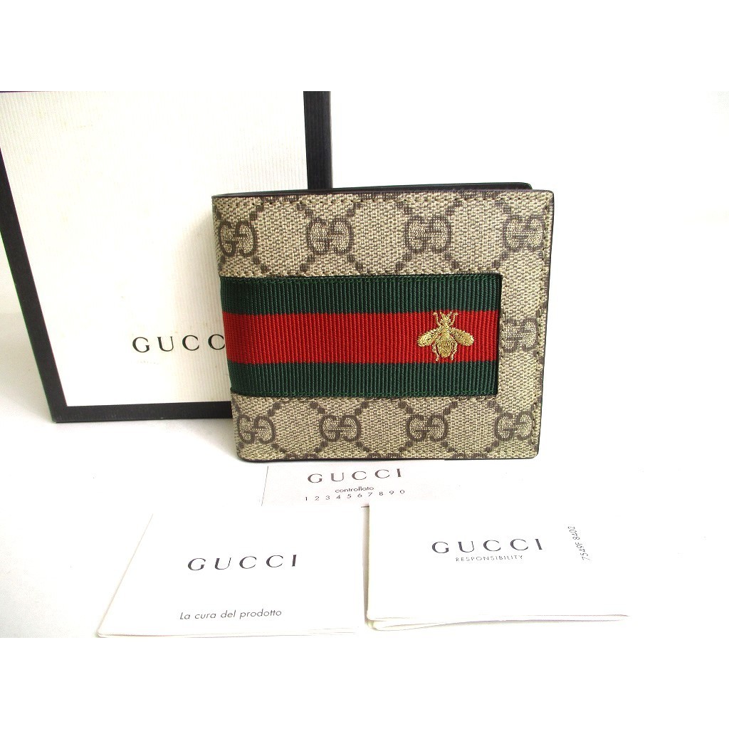Authentic GUCCI GG Supreme Leather Bee Motif Bifold Bil Wallet Compact Wallet a299 Pre owned Shopee Malaysia
