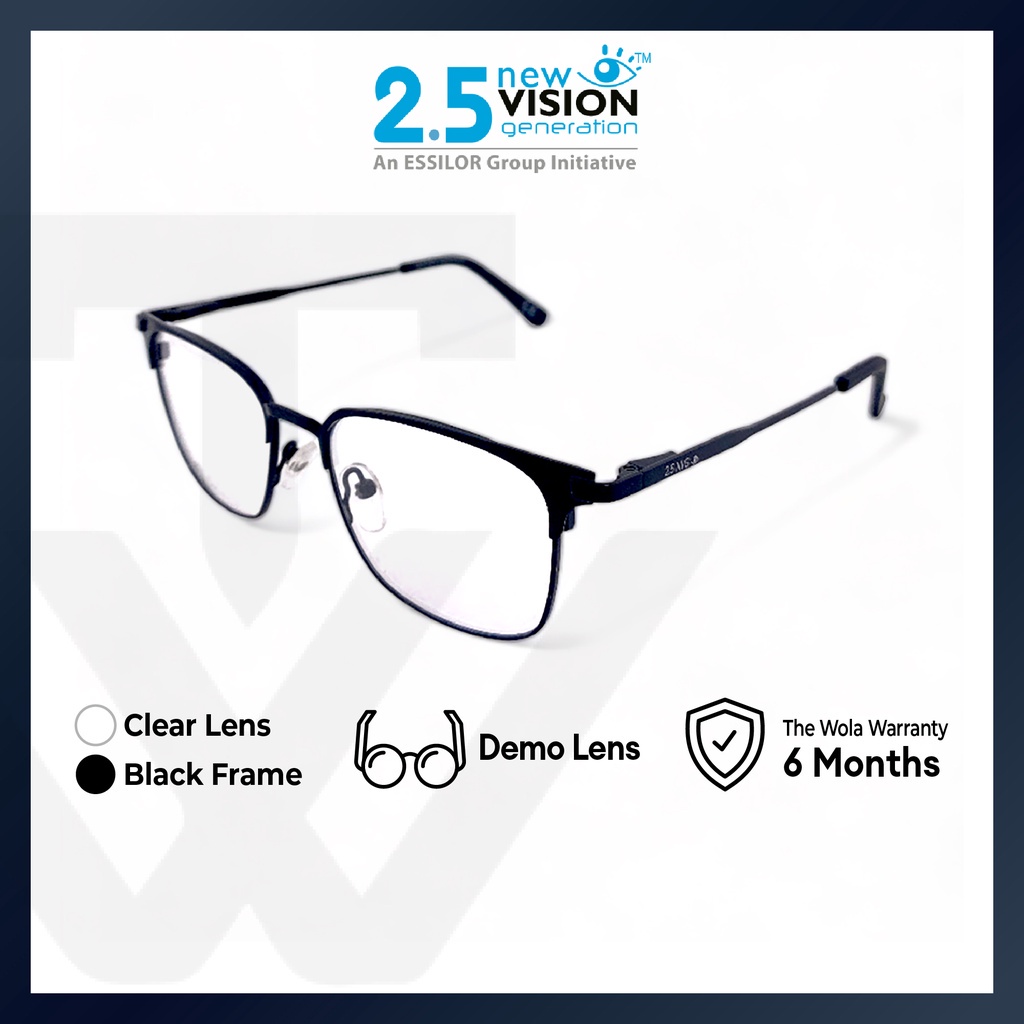 (6 Months Warranty) 2.5 NVG by Essilor OPH Men's Square Frame Black ...