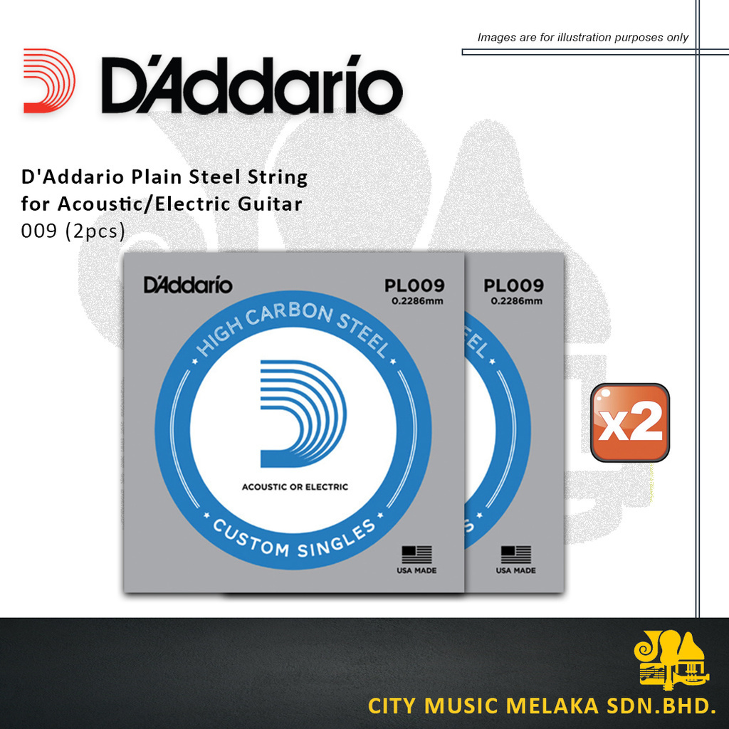 D Addario PL009 Plain Steel Guitar Single String .009 2pcs