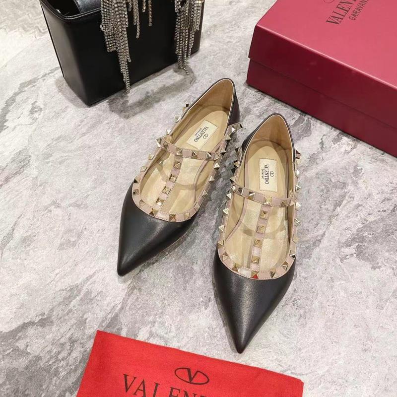 [EUR SIZE] Valentino Black Flats Rivet Series Slip-on Shoes Sheepskin ...