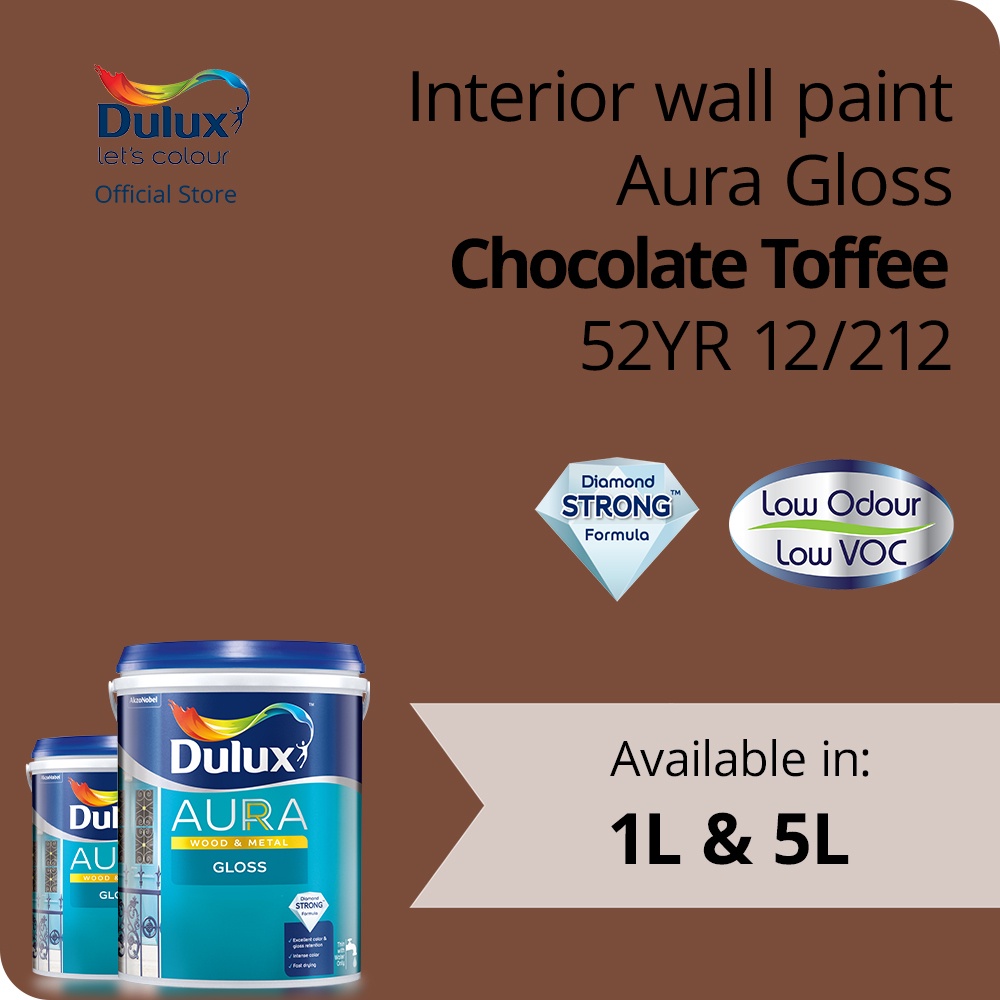 Dulux Aura Gloss Low Odour Enamel Paint Chocolate Toffee 52YR 12/212