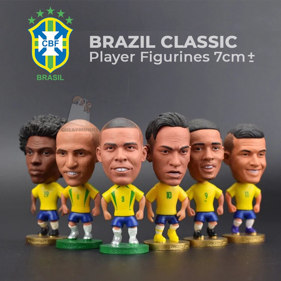 Ronaldo 9 & Ronaldinho 10 フィギュアセット Figur mini klasik Soccerwe Brazil Players Original Action Figure
