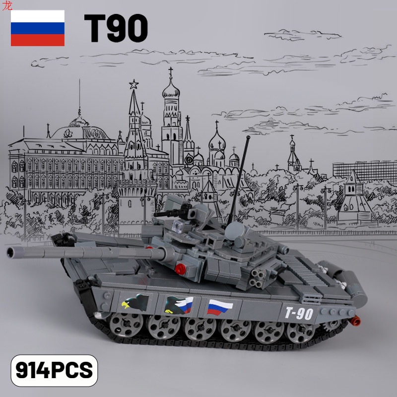 Moc Military World War II Russia T90 Main War Tank Crawler Vehicle