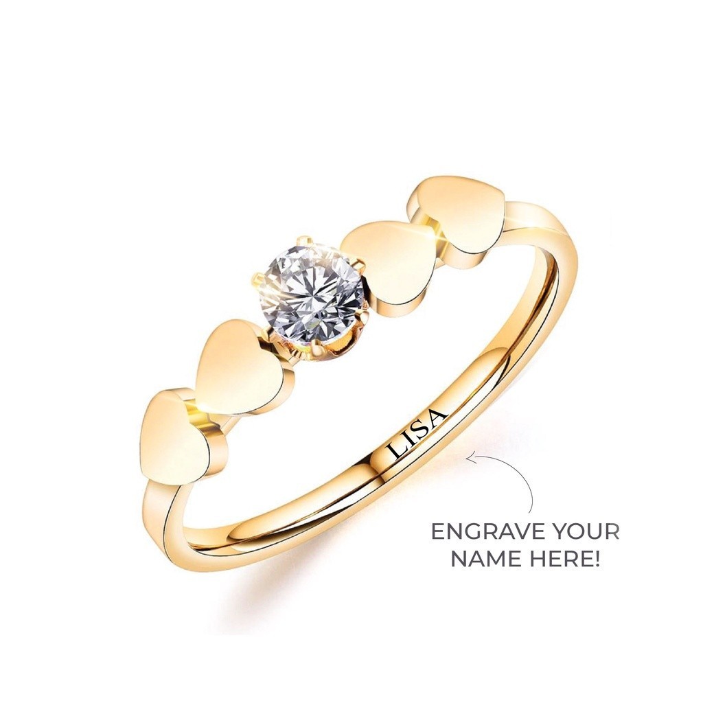 CELOVIS Gwendolyn Cubic Zirconia Solitaire with Heart Band Ring in Gold ...