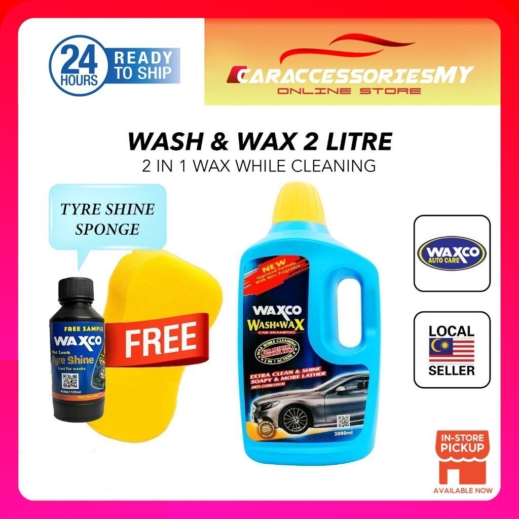 Waxco Wash and Wax Car Shampoo 2 Litre sabun kereta cuci 洗车液 2 in 1 car