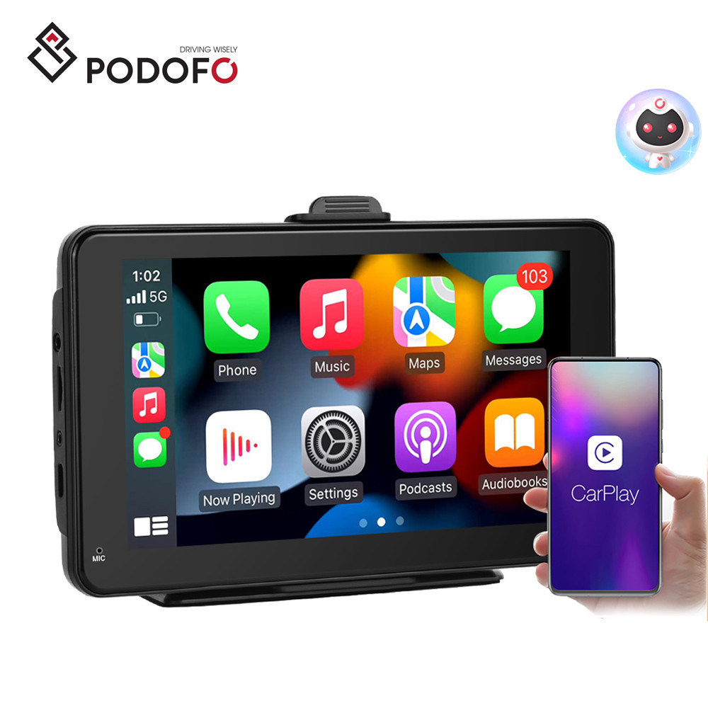 Podofo 7'' Portable Car Radio Stereo Autoradio Wireless Carplay Android ...