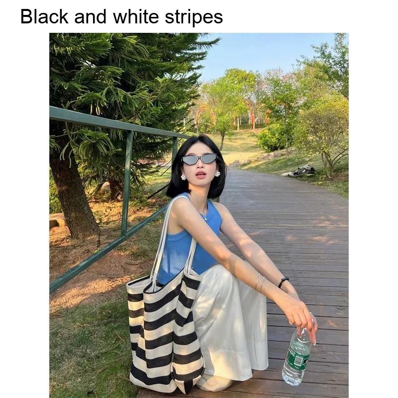 Black and white striped canvas tote hotsell
