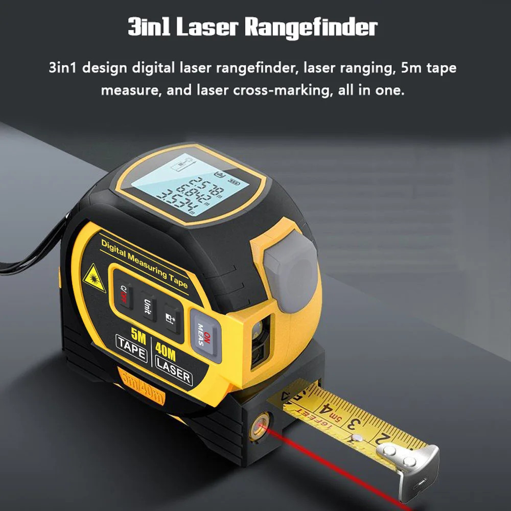 3 in 1 Laser Rangefinder 5M Tape Measure Ruler LCD Display with ...