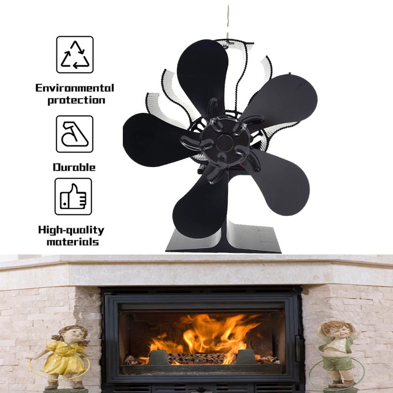 Black Fireplace 5 Blades Heat Powered Stove Fan Log Wood Burner Ecofan