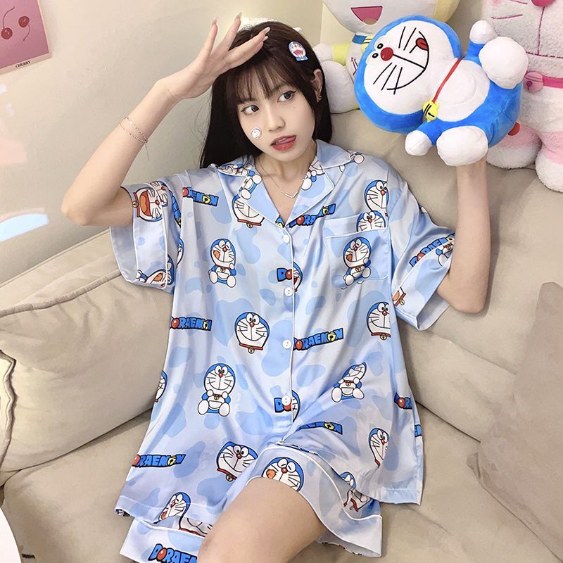 Summer Pajamas Female Cartoon Tinkerbell Cat Doraemon Short-Sleeve ...