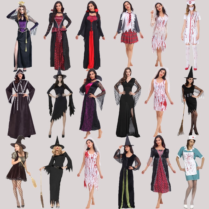 Tesco Halloween cos Female Ghost Clothes Adult Wizard Blood Dyed Nurse Clothes Annual Meeting