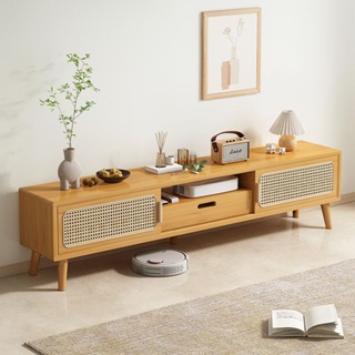 Nordic Style Solid Wood Rattan Sideboard Japanese Style Living Room Log  Storage Cabinet Minimalist Modern Design Multifunctional Storage Cabinet