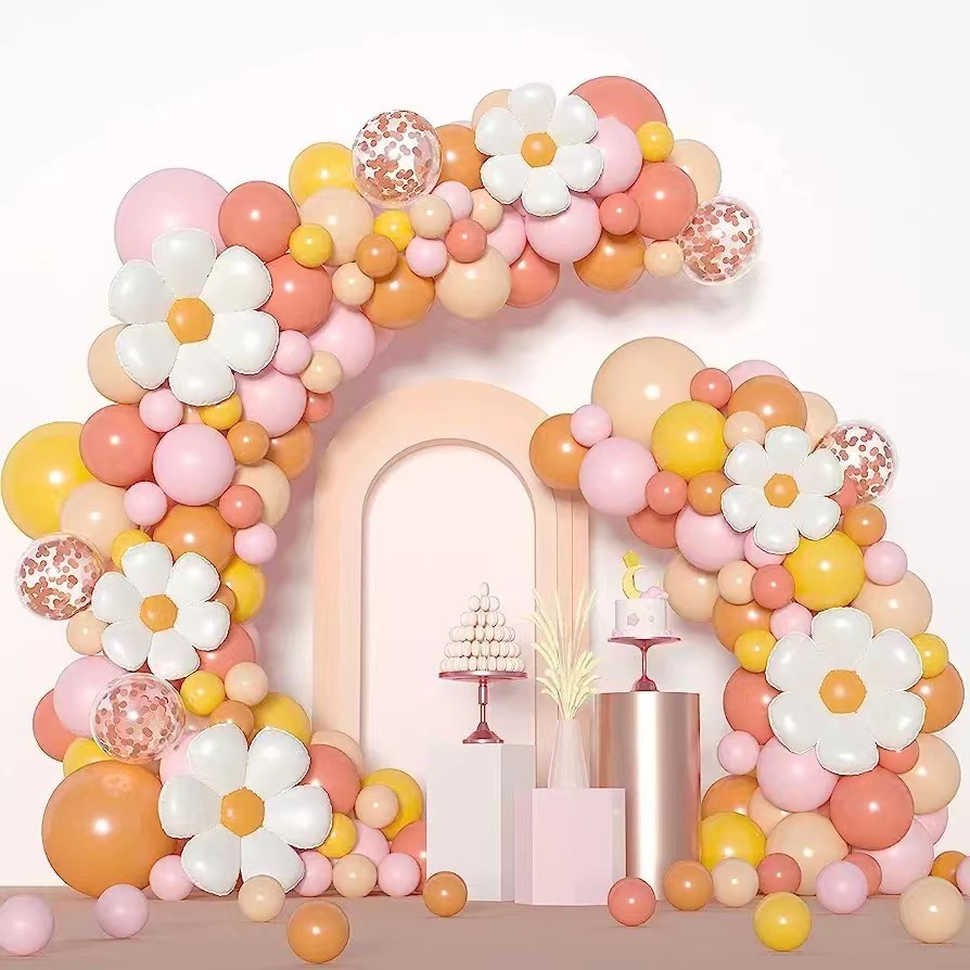 KY& Bohemian Daisy Balloon Garland Vintage Gray Pink Blush Nude Balloon