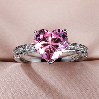 Chic CZ Inlaid Adjustable Pink Crystal Heart Ring