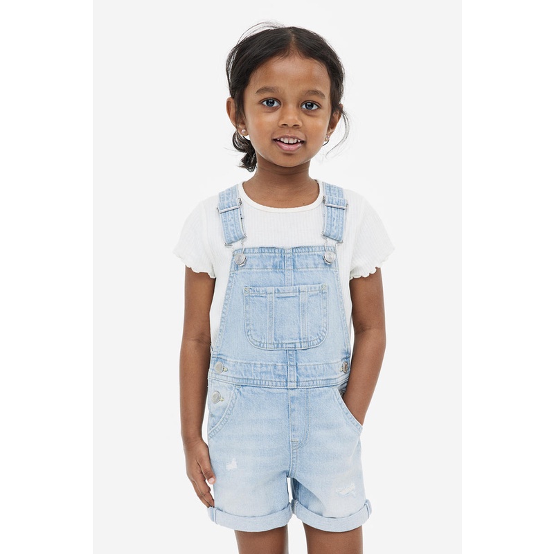 H&M - Denim dungaree shorts - Blue Dusty Light