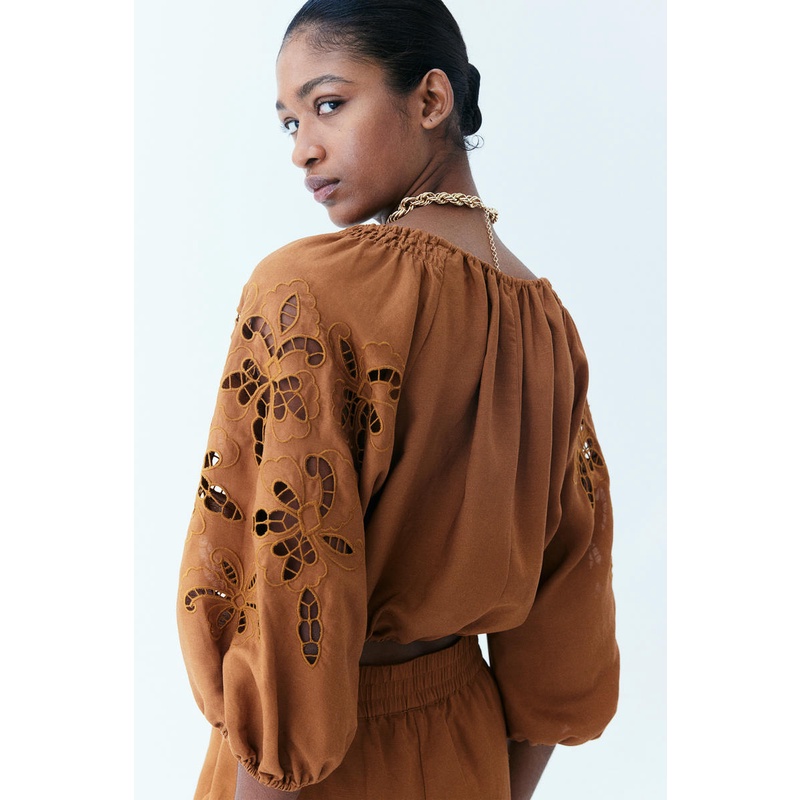 H M Balloon sleeved blouse Brown Medium Dusty Shopee Malaysia