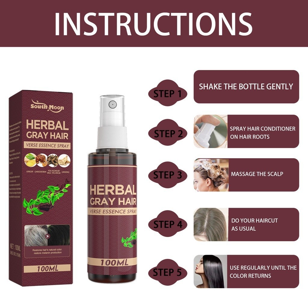Restores hair's natural color 100ml herbal gray hair spray gray hair