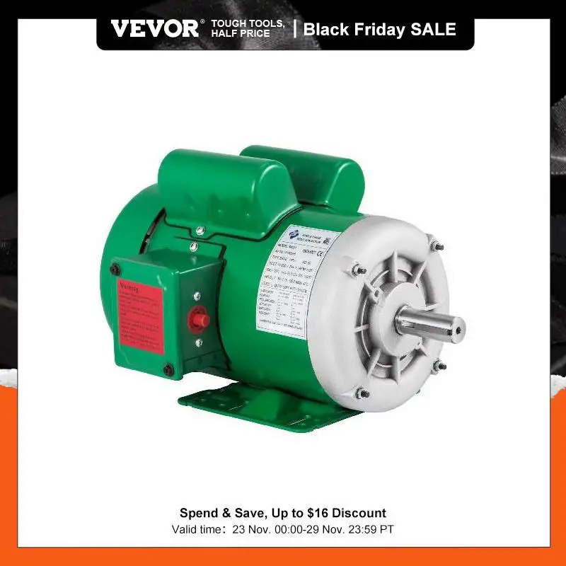 VEVOR Electric Compressor Motor 2 HP Single Phase 1800 RPM 15/230V 60Hz