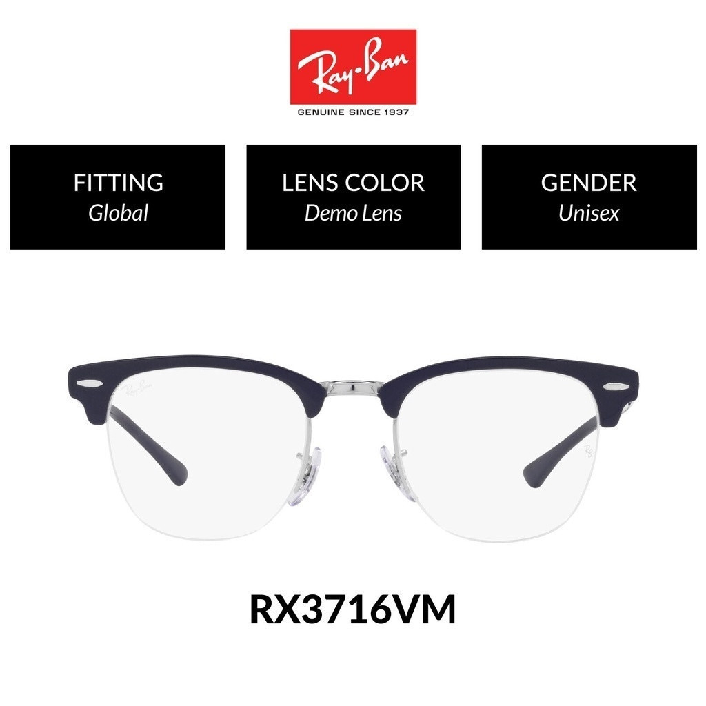Ray-Ban Vista Clubmaster Metal Unisex Global Fitting Glasses (50mm ...
