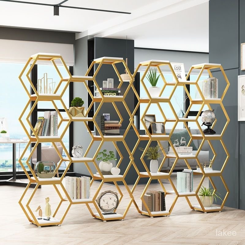 Iron partition rack, creative hexagonal combination rack, office screen ...