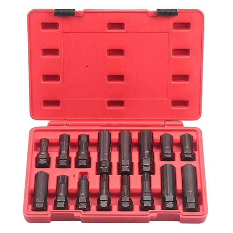 16Piece Locking Lug Nut Master Key Set Wheel Lock Removal Kit of
