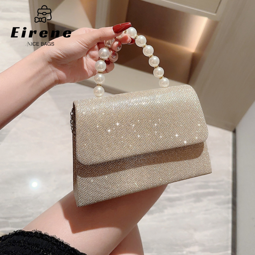 Handbag women chinese style elegant pearl decoration dinner party wedding bag bling bling chain flip sling bag Shopee Malaysia