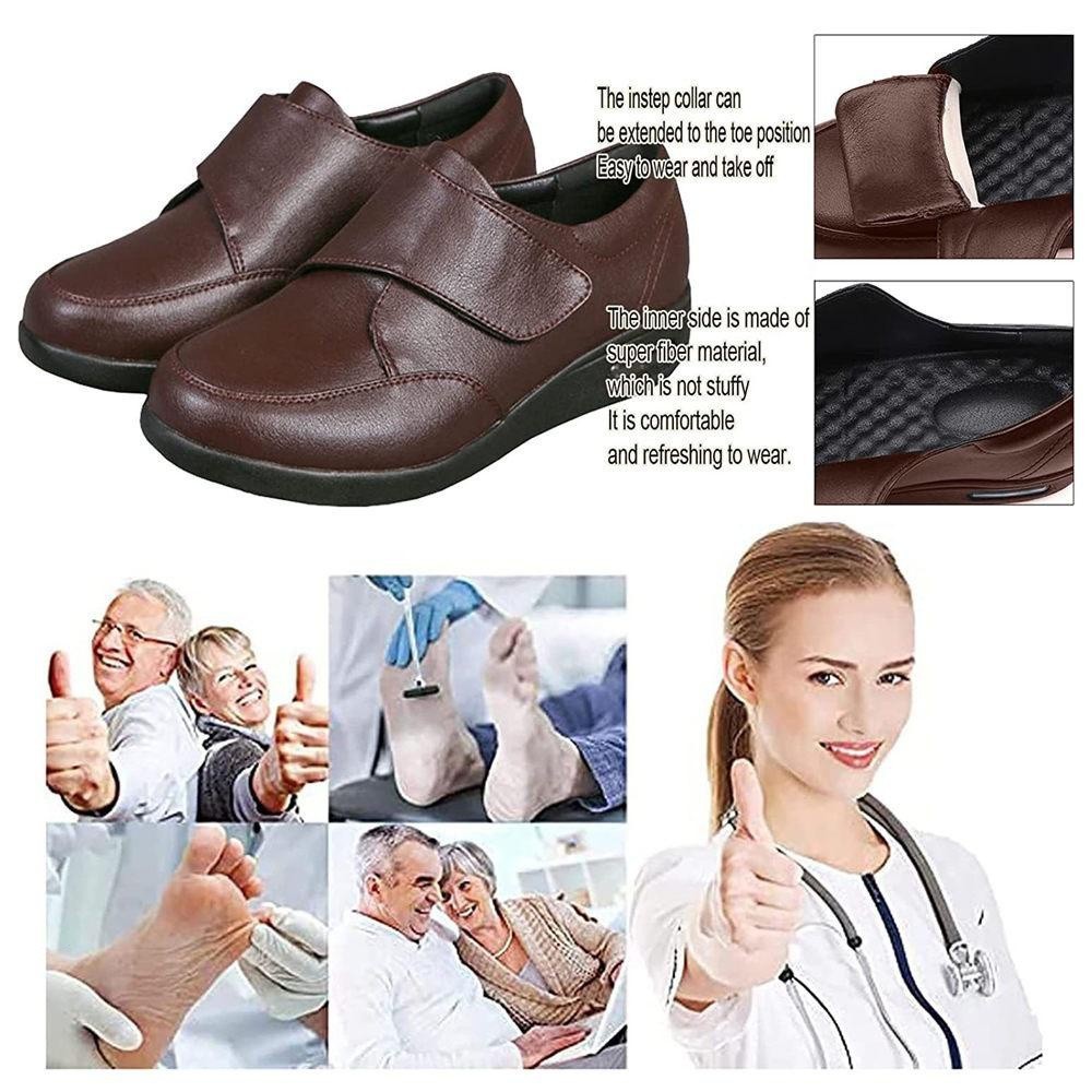 Men Women Adjustable Wide Diabetic Leather Shoes with Velcro Extra