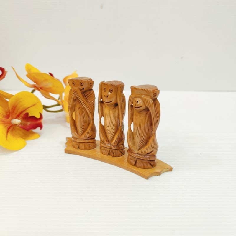 Three Monkeys of Mahatma Gandhi, handcarved Wooden Gandhi Monkey ...