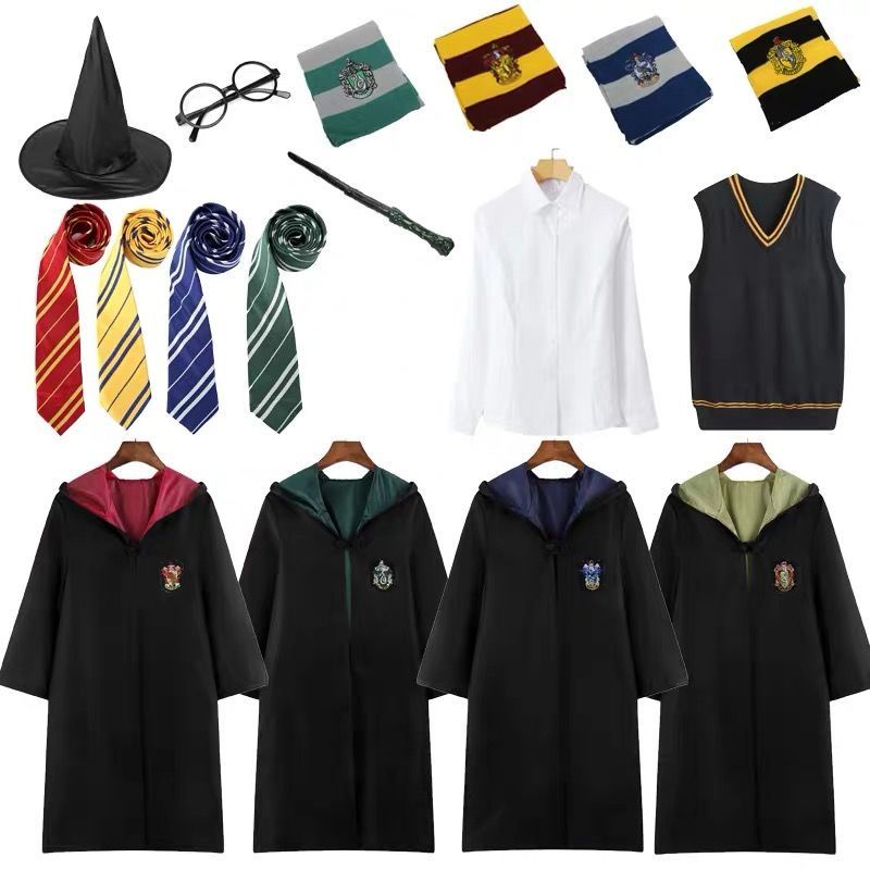 Cosplay Gown Costume Scarf Tie Magic Wand Hermione School Uniform Robe