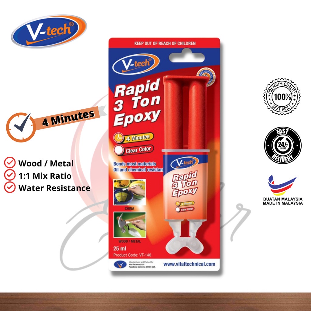 Vtech VT146 Rapid 3 Ton Epoxy Clear 4 Minutes Bonding 25ml Shopee