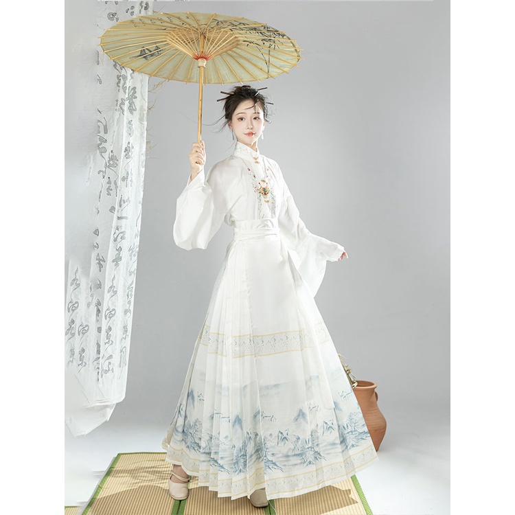 醉云鹤原创晴川汉服女明制国风马面裙套装新中式日常通勤Drunk cloud crane original Qingchuan Hanfu ...