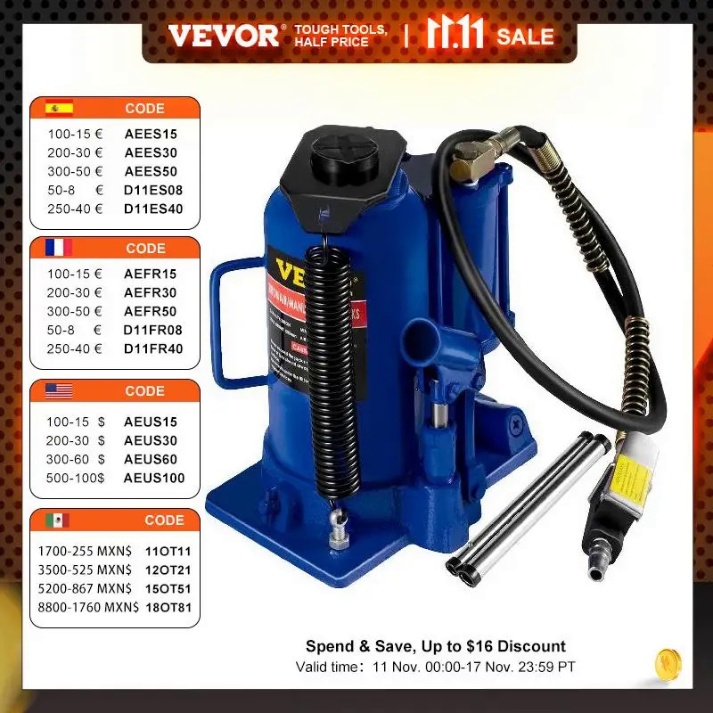 VEVOR 20 Ton 4Ft Air Hydraulic Bottle Car Jack Tool for Lifting Farm