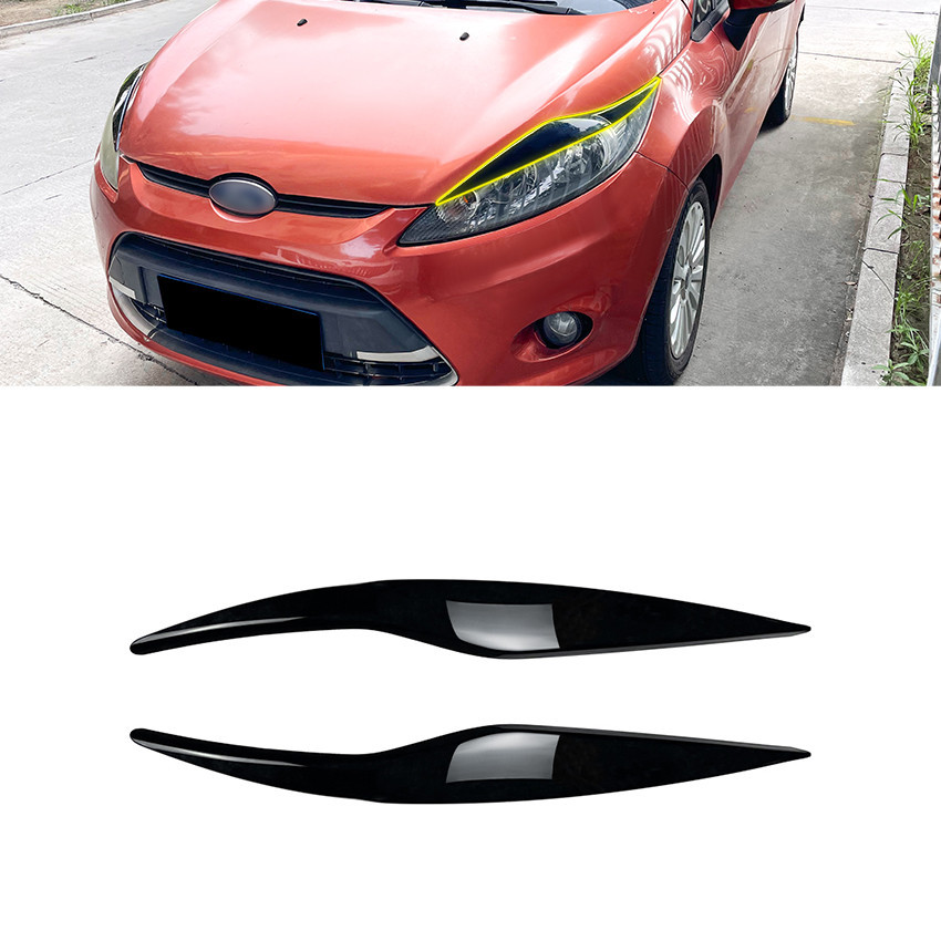 AMP-Z Fiesta MK6 ABS Gloss Black Headlights Eyebrows Eyelids for Ford ...