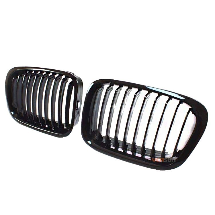 Car bumper Single slat Gloss black Three black front mesh grille E46 to ...