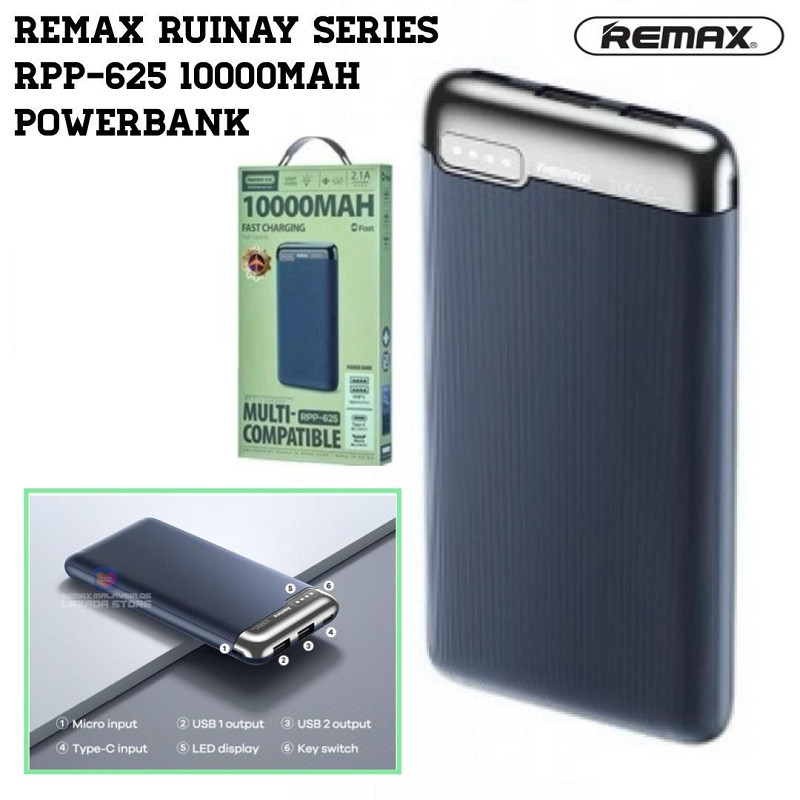 Original REMAX RPP-625 Power Bank 10000mAh Fast Charging (1 Year ...