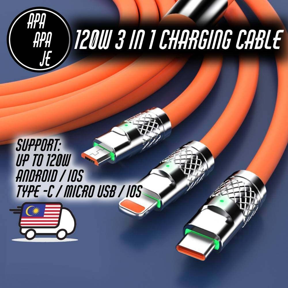 3-In-1 120w Fast Charging Usb Cable bold 3A Usb Fast Multiple Charging ...