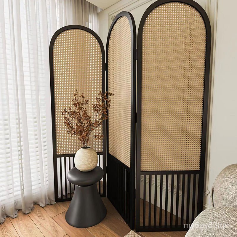 French Solid Wood Rattan Woven Subareas Screens Living Room Home ...