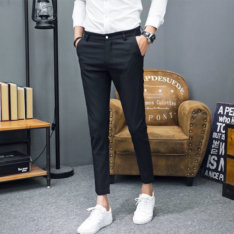 Size 28-40 Men's Formal Pants Office Slim Fit Black Long Trousers