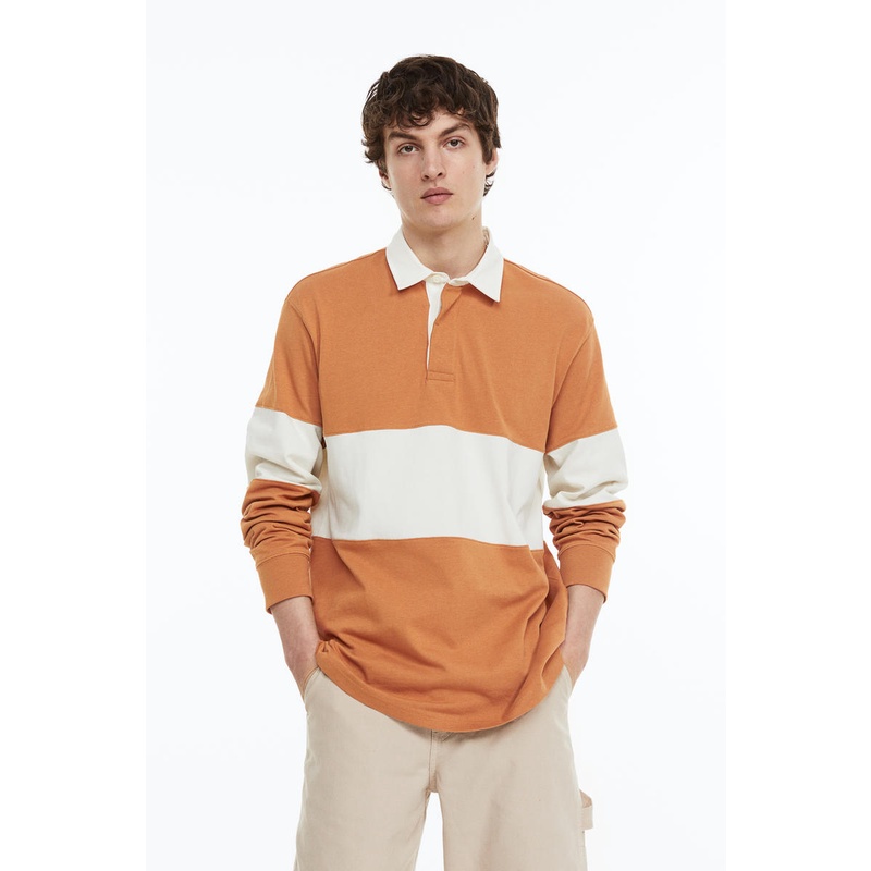 H&M Relaxed Fit Rugby Shirt Beige Dark Shopee Malaysia