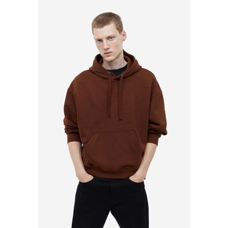 H&M Oversized Fit Cotton hoodie Brown Dark Shopee Malaysia