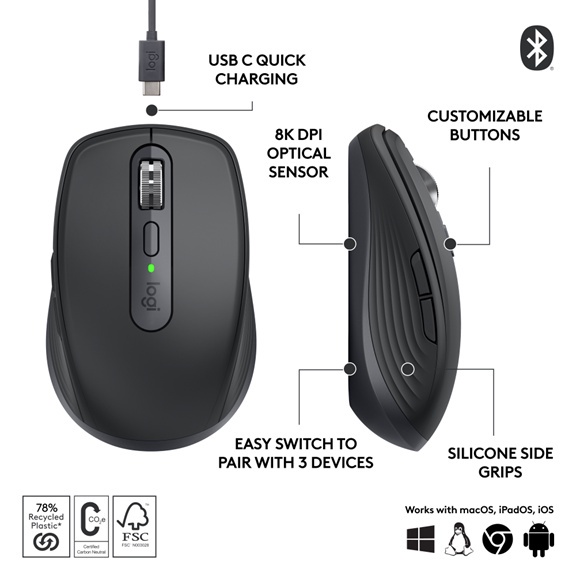 Logitech MX Anywhere 3 & Anywhere 3S Wireless Mouse ( Graphite, Pale ...