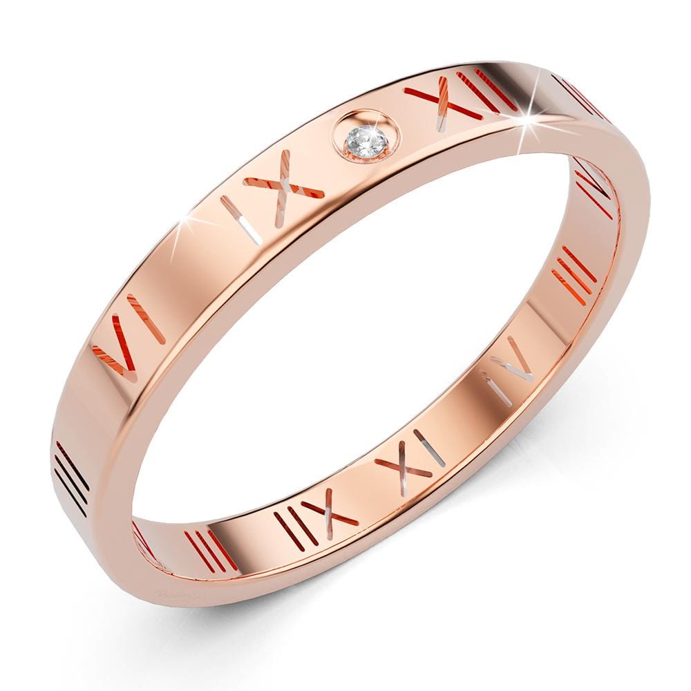 PASSION JEWELLERY Genuine Single Diamond Set Roman Numerals Ring Rose Gold Titanium