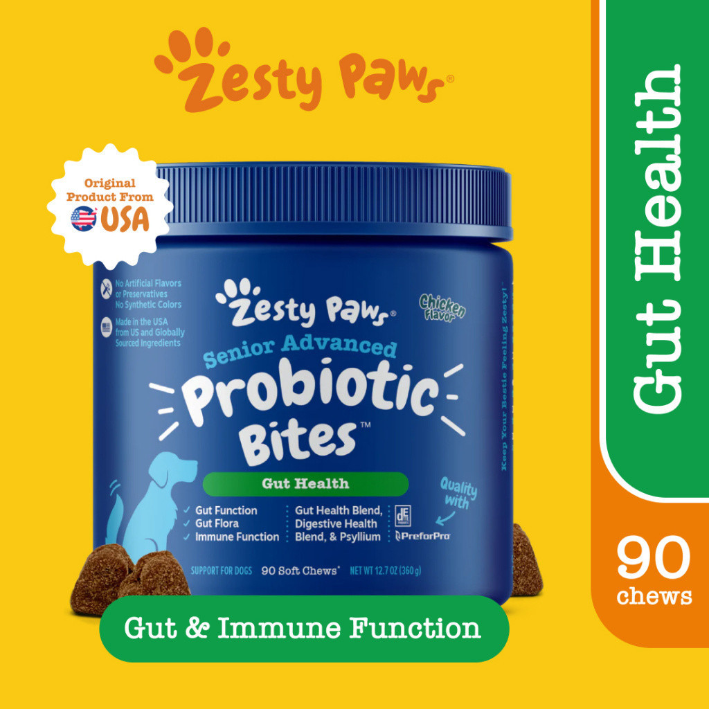 Zesty Paws Senior Probiotic Bites Soft Chews for Dogs Gut Health