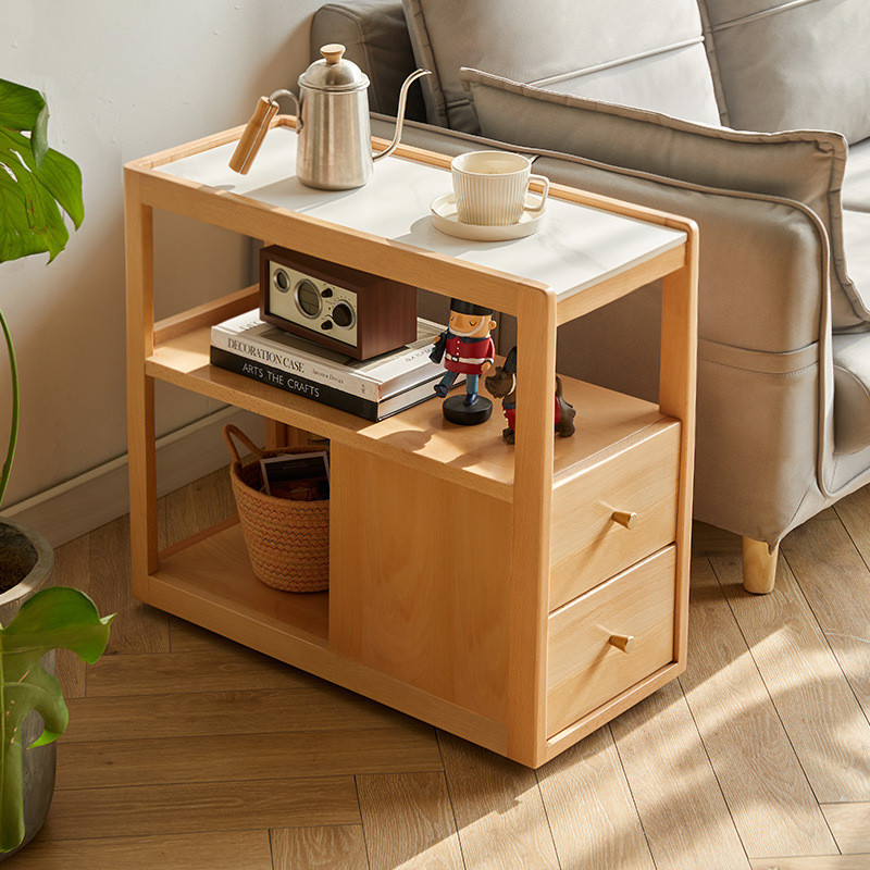 HY-6/Household Portable Side Table Solid Wood Sofa with Wheels Side ...
