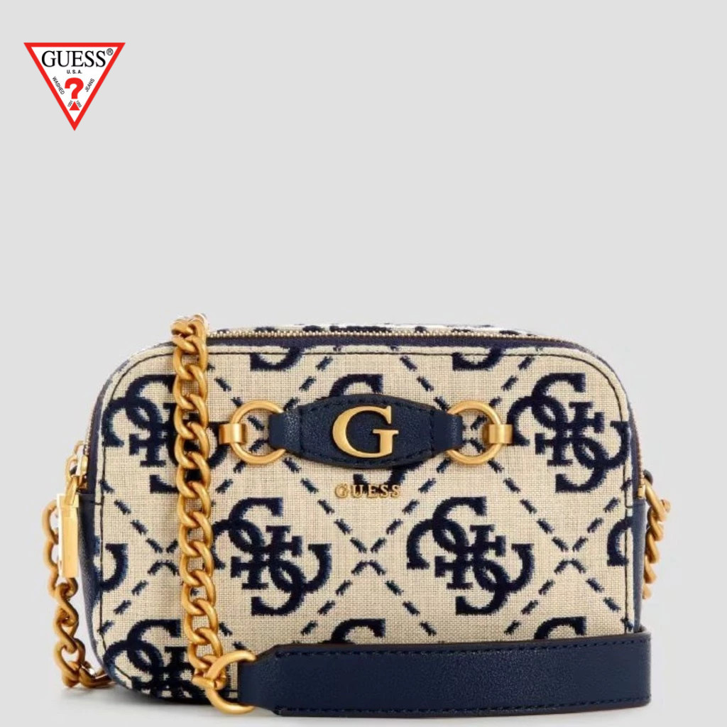 ショルダーバッグ・ポシェット Guess IZZY Jacquard Logo Pattern Mini Camera Bag HO1A3A50 GUESS - Brandclub - GUESS Izzy Camera Bag, Navy Logo