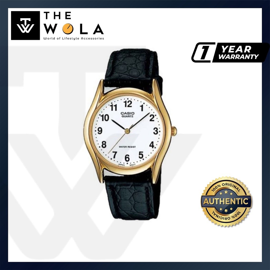 (2 Years Warranty) Casio Men's Leather Easy Reader Gold Dial Watch MTP ...