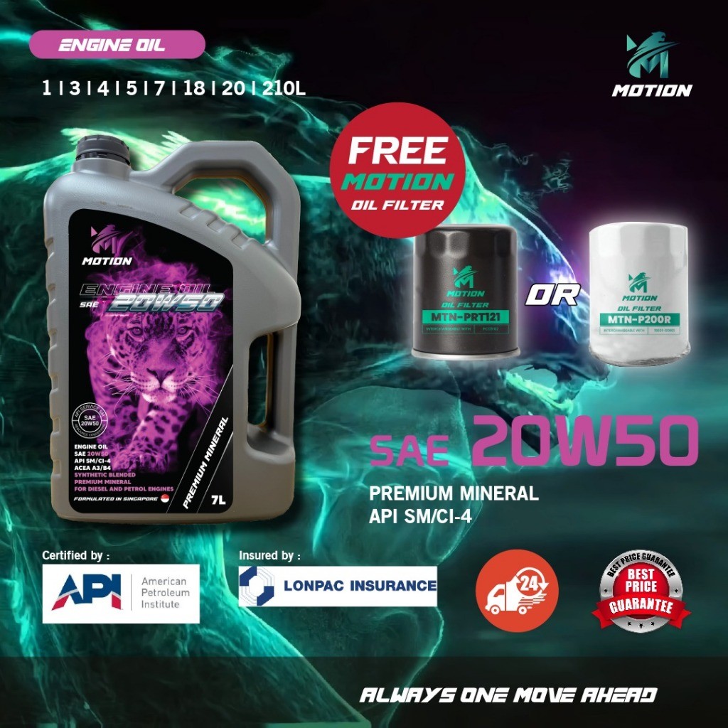 MOTION Mineral API SM CI4 Petrol Diesel Engine Oil Car Lubricant (20W50 ...