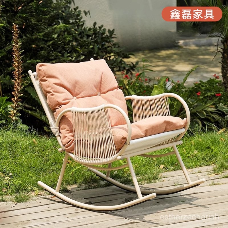 J-H/Rattan Woven Rocking Chair Adult Recliner with Armrests Balcony ...